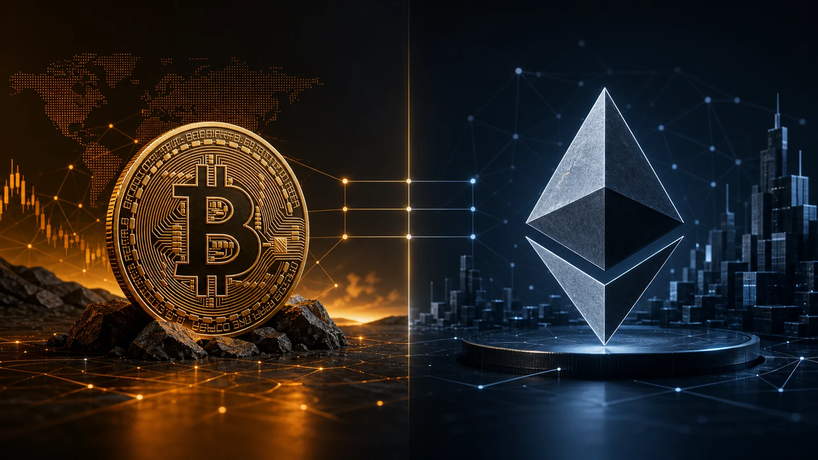 Grafisk bild som jämför Bitcoin och Ethereum